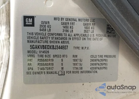 2011 Buick Enclave 1Xl из США, поврежденный, VIN 5GAKVBEDXBJ344807